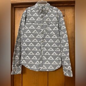 Black Scale Button Down Shirt Geometric Print Triangles Size Medium